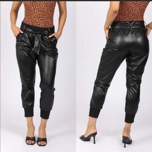 Bundle 3/$40 ReWash Vegan Faux Leather Black with Belted Joggers.
